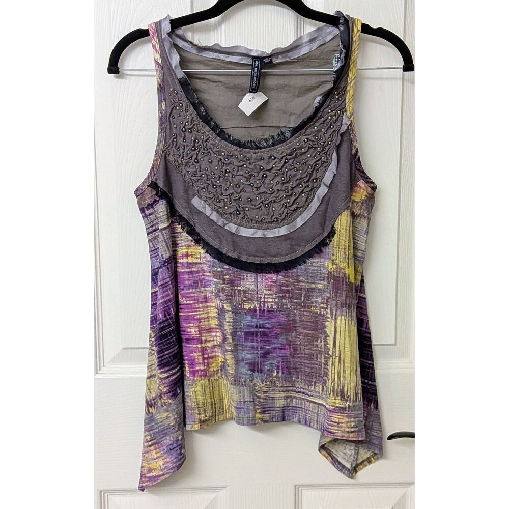 Anthropologie One September Boho Beaded Whimsygoth Print Tank
